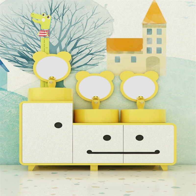 幼儿园儿童浴室柜组合古达彩色卡通洗手盆陶瓷洗脸盆高低洗漱台面盆柜