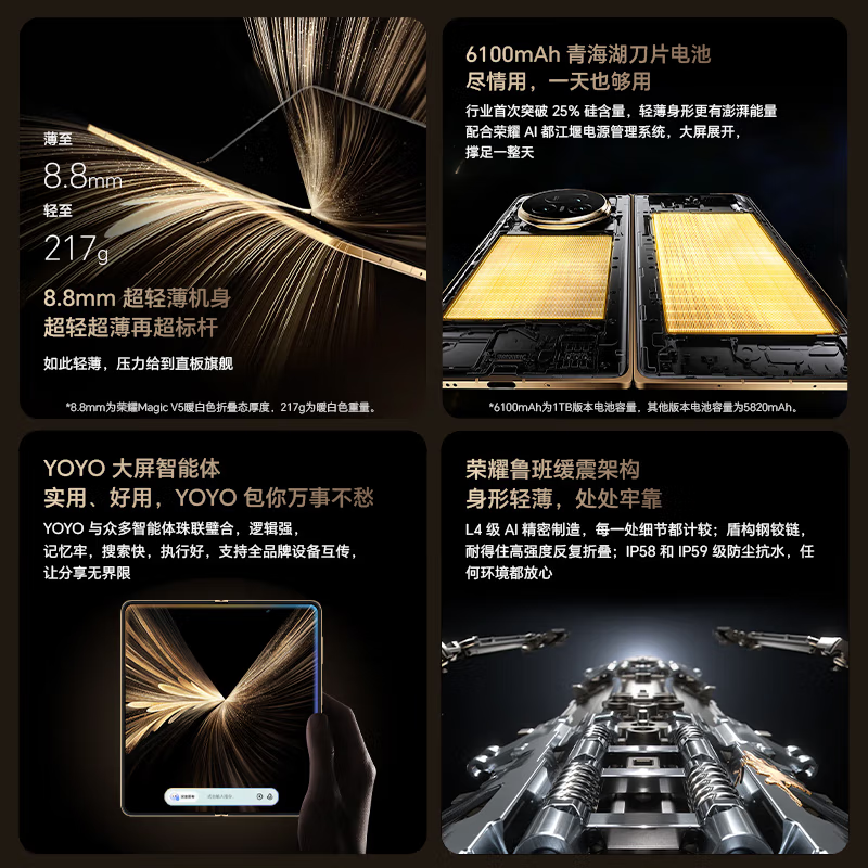 [全新]荣耀Magic V5 16GB+1TB 丝路敦煌 骁龙8至尊芯 6100毫安电池 5G手机 折叠屏手机 80W快充高清大图