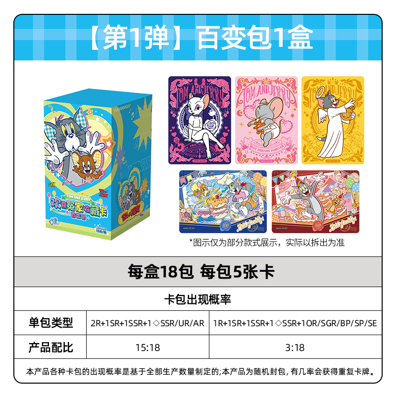 正版猫和老鼠欢喜冤家收藏卡百变包追趣包卡片 官方正版动漫周边卡牌 百变包整盒18包高清大图
