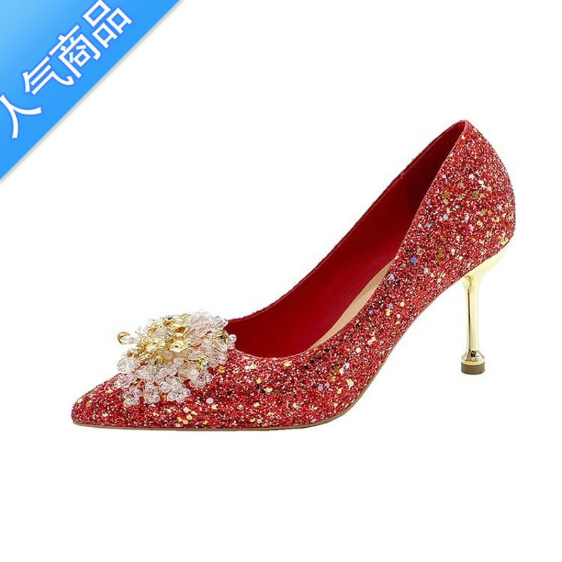 秀禾服婚鞋女2023年新款优雅高级感法式细跟中式新娘鞋红色高跟鞋