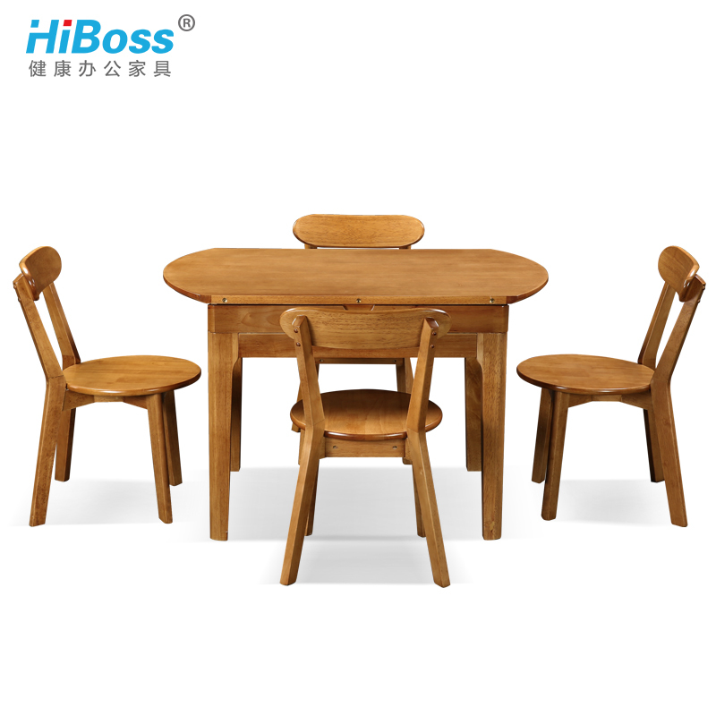 HiBoss餐桌椅组合橡胶木家具简约现代可伸缩圆饭桌