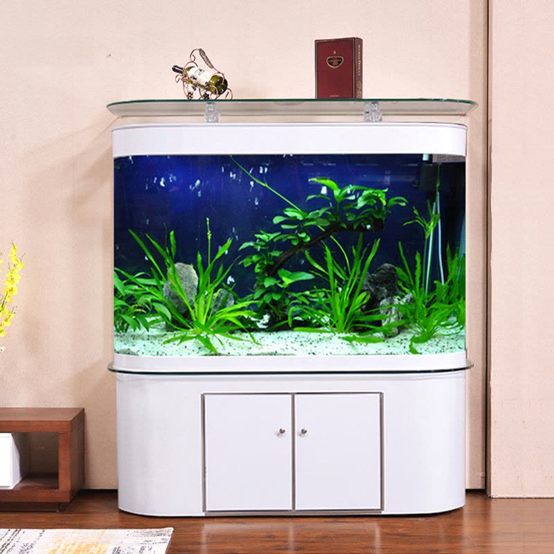 鱼缸水族箱免换水欧式双圆形玻璃缸生态造景家用客厅金鱼缸办公室中大型落地锦鲤缸图片