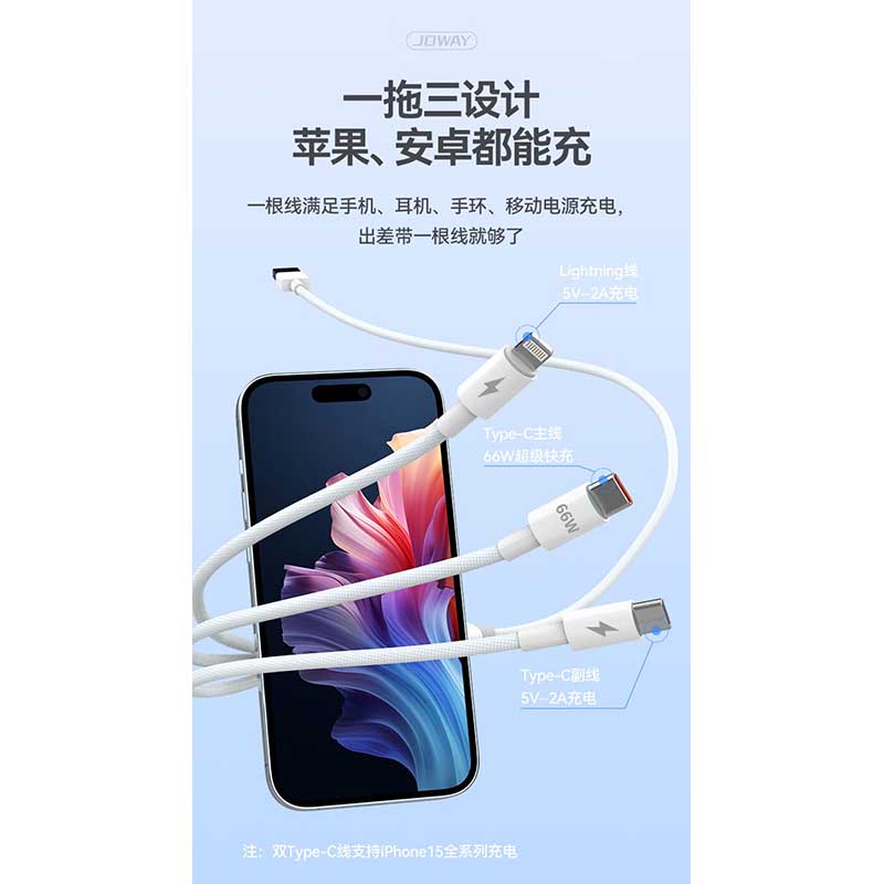 JOWAY乔威 Li198 -拖三A-C+C+L编织快充线 一拖三数据线高清大图