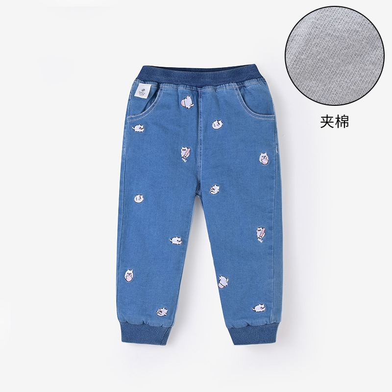 【福利】铅笔俱乐部童装女小童长裤冬装儿童牛仔棉裤宝宝保暖裤子 牛仔蓝 90cm