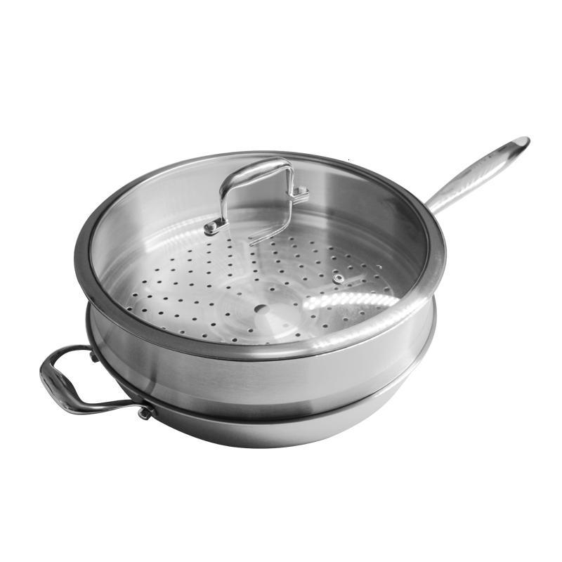 锅具316不锈钢炒锅不粘锅无涂层无油无铆钉锅具平底炒菜锅34cm玻璃盖