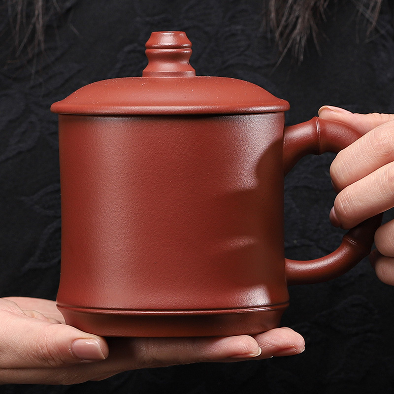 常生源 茶杯紫砂杯茶具盖杯 宜兴紫砂手工大红袍泥尚谦500ml