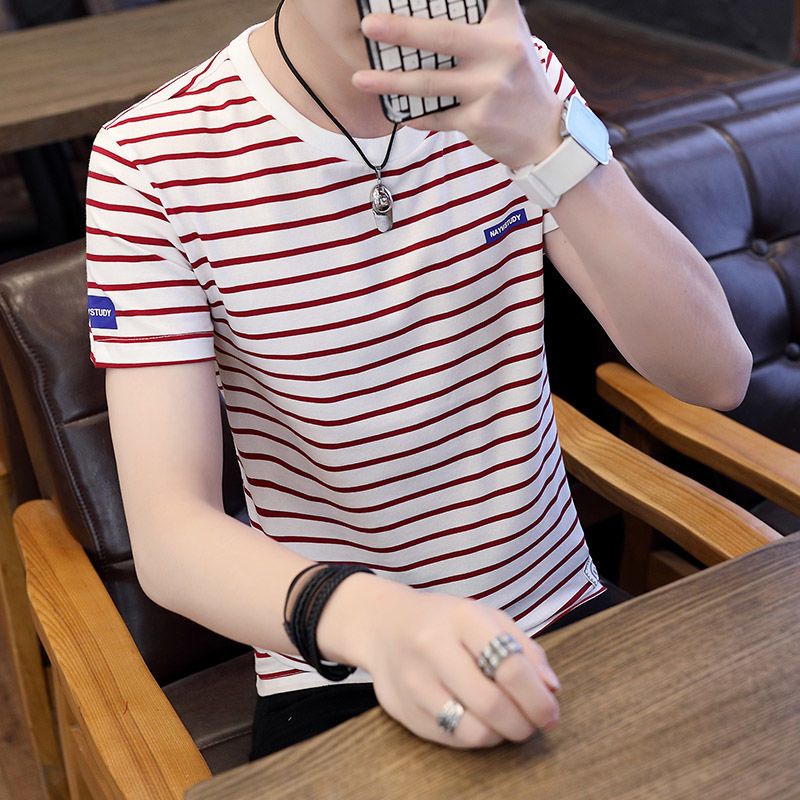 纯棉新款男士短袖t恤男潮牌圆领t体恤男宽松休闲打底衫男士海魂衫