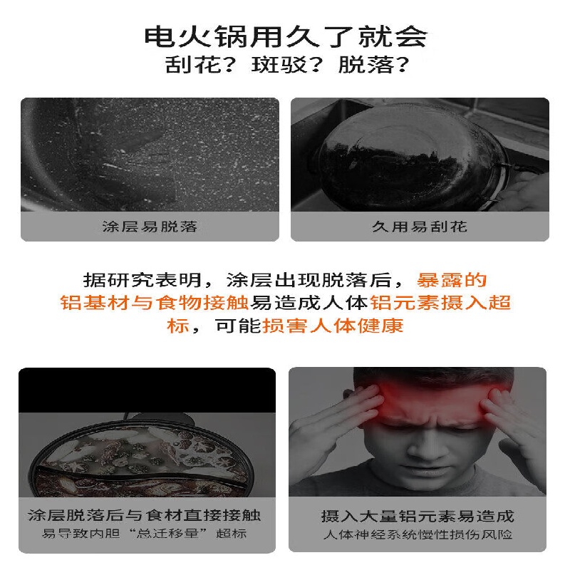 九阳(Joyoung) HG40-GN33 电火锅 4升 不锈钢一体式 多功能电煮锅 健康0涂层 耐磨耐刮高清大图