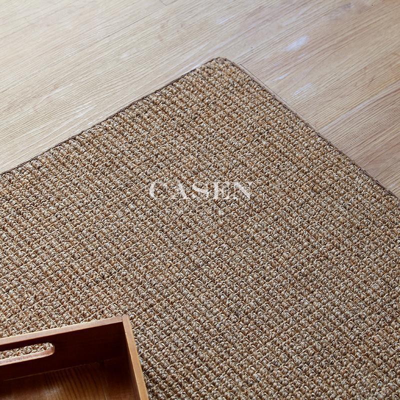 美帮汇加厚手工边剑麻地毯禅意简约客厅茶几新中式茶室地垫定制 如图浅棕色剑麻+撩边+防滑胶底 100cm&times;150cm