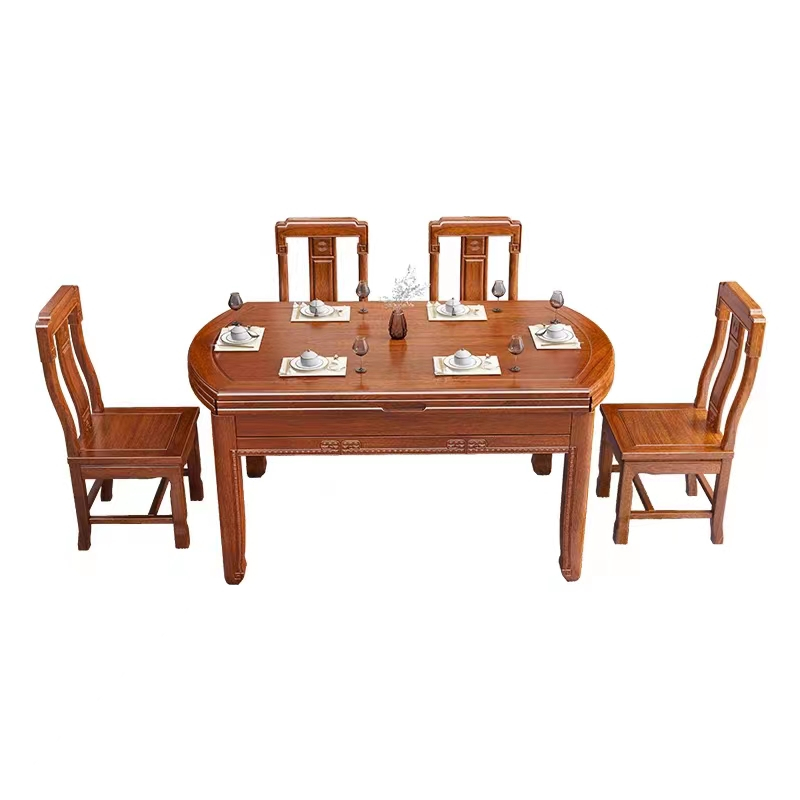 锐取餐桌花梨木全实木餐桌椅组合可伸缩折叠餐桌现代中式仿古雕花格木
