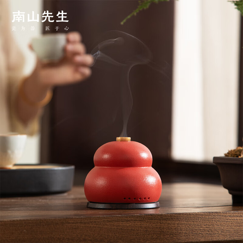 南山先生 创意茶道摆件陶瓷香炉茶室摆件易收纳香道葫气香炉 紫气东来组合版-中国红高清大图