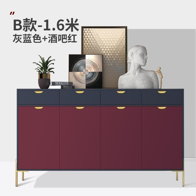 森美人轻奢鞋柜家用口大容量窄简约现代厅柜入户进实木北欧玄关柜 1.6米B款灰蓝色+酒吧红组装