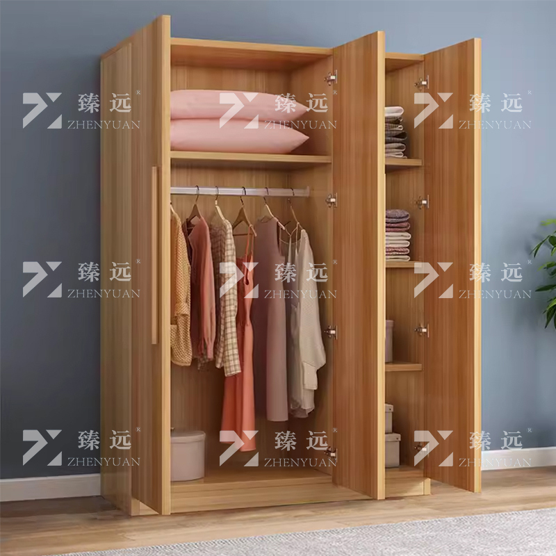 臻远 ZY4022321简约木质衣柜衣服收纳柜 浅胡桃色三门