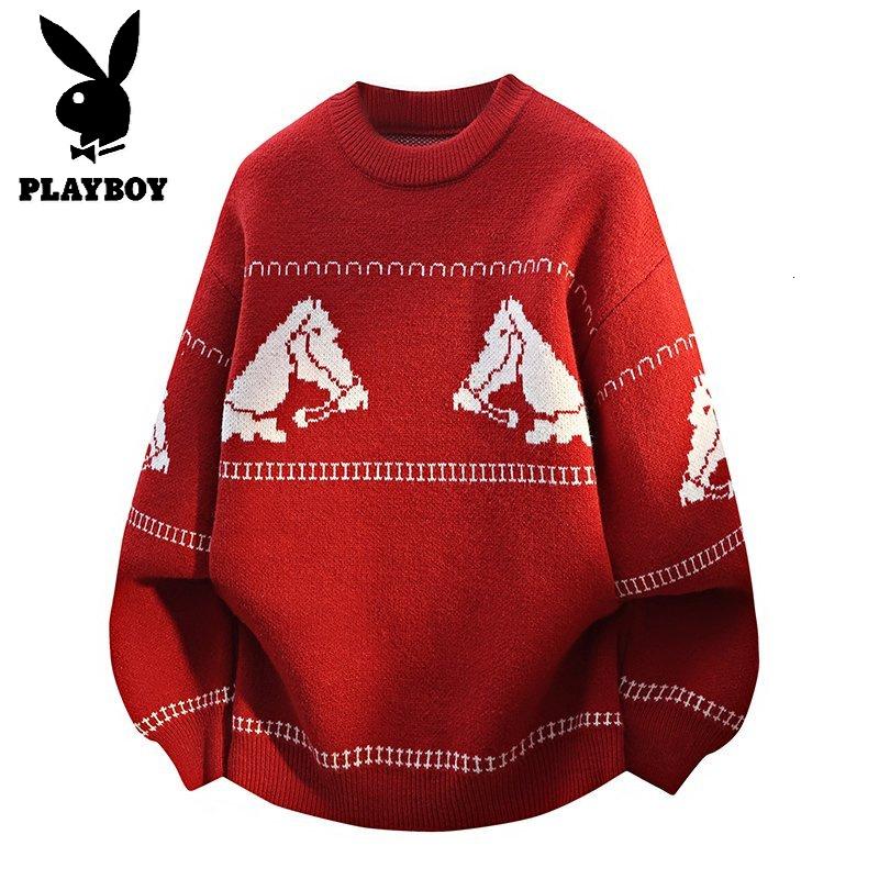 花花公子新款高品质【新款】2025年秋冬款圆领针织毛衣男 红色 165