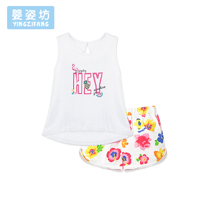婴姿坊女童女宝宝夏季圆领宽松无袖T恤短裤套装两件套