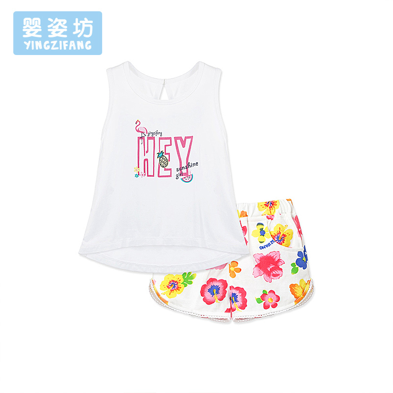 婴姿坊女童女宝宝夏季圆领宽松无袖T恤短裤套装两件套