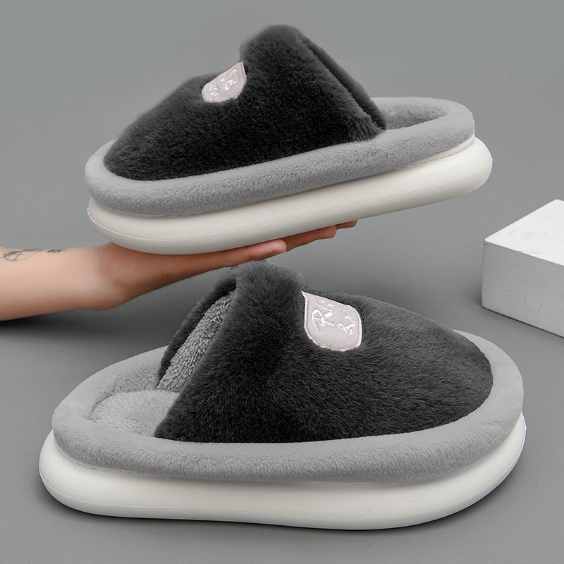 拖鞋男款秋冬季居家厚底保暖防滑舒适毛绒情侣包头拖鞋冬天高清大图