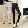 羽绒裤女外穿高腰加厚白鸭绒 修身显瘦双面大码冬季加厚裤子中高腰加绒加厚白鸭绒修身显瘦时尚小脚保暖棉裤 4XL 鹅绒羊毛羽绒女裤