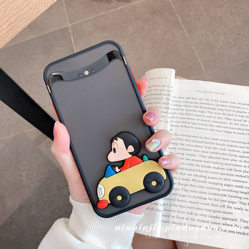 OPPOfindx手机壳小丸子小新立体肤感卡通撞色磨砂透明可爱情侣套 oppofindx 黑色立体小新-单壳