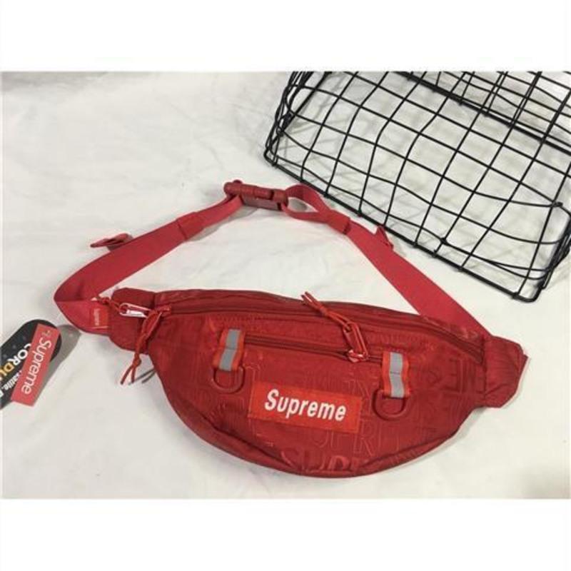 新潮牌sup运动胸包反光条暗纹字母腰包单肩斜挎包男女情侣健身包红色