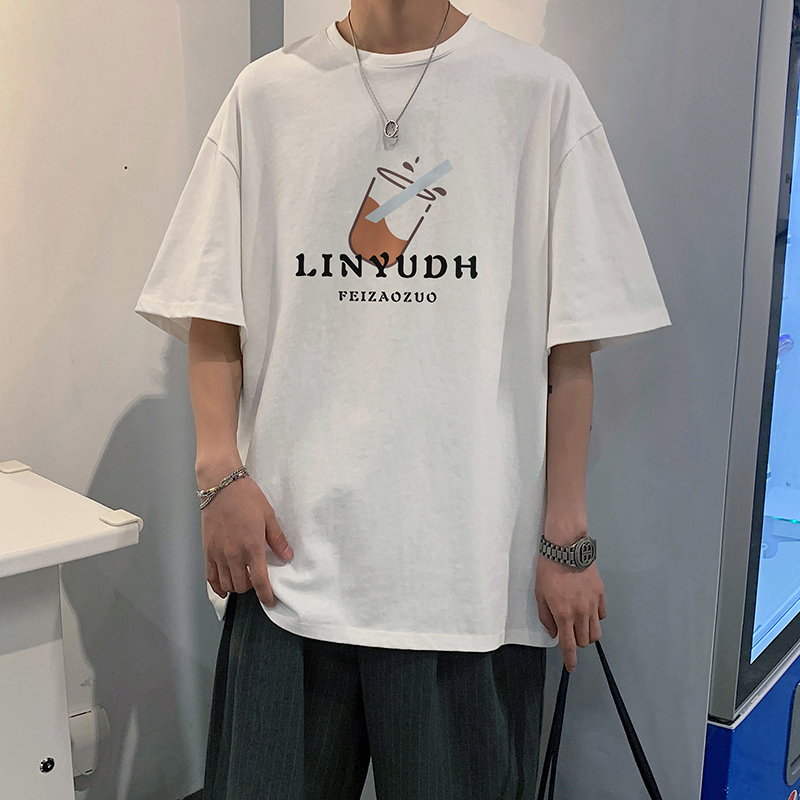 夏季韩版宽松短袖t恤 男印花青少年新款半袖休闲大码体恤圆领男装Wsng