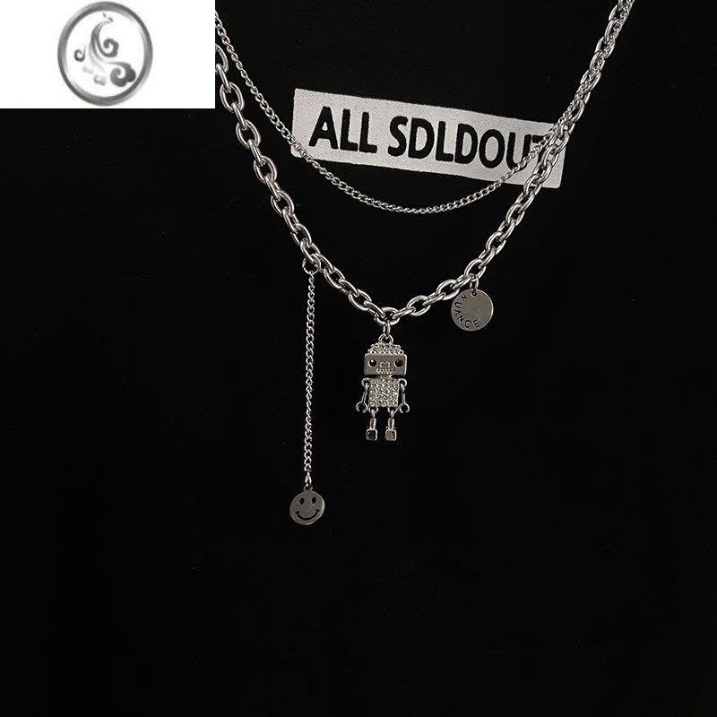JiMi新款可动机器人项链男女情侣潮ins嘻哈百搭锁骨链卫衣配饰毛衣链图片