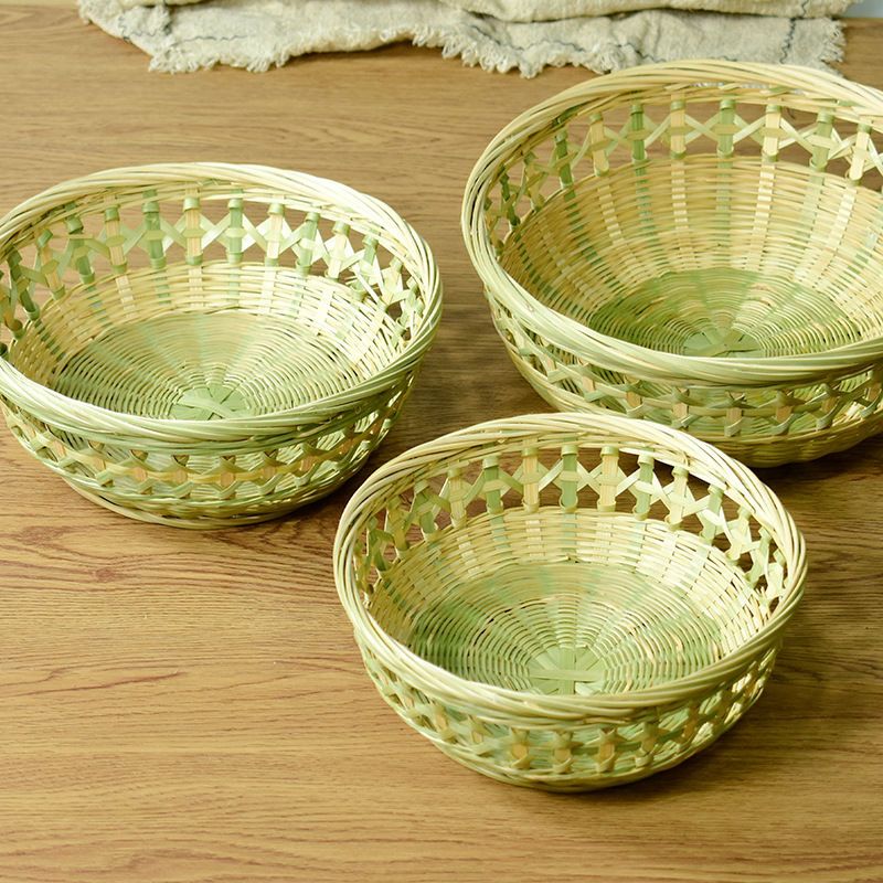 手工竹编收纳整理筺装馒头馍馍竹筐厨房洗菜沥水水果竹篮子小箩筐平底