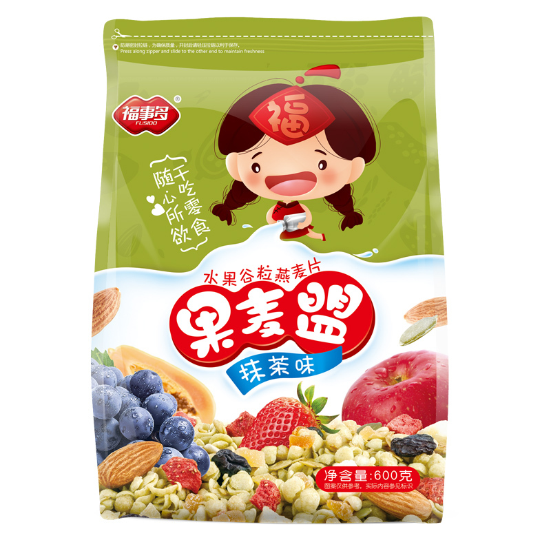 福事多水果麦片600g 抹茶味 速食代餐燕麦谷物营养早餐 即食冲饮 营养代餐