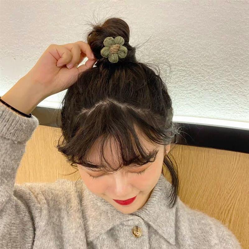 韩国毛绒小花发绳高弹力发圈头绳女韩版小皮筋送男朋友皮套发饰品|[2件套]粉色+卡其色