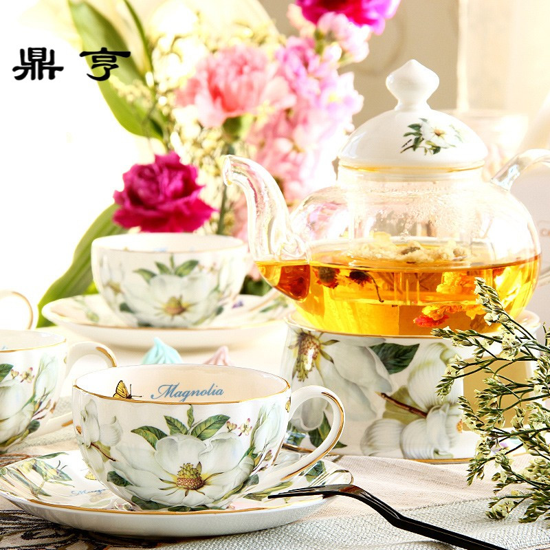鼎亨花茶壶套装下午茶煮水果茶壶陶瓷花果茶杯玻璃茶具家用蜡烛加