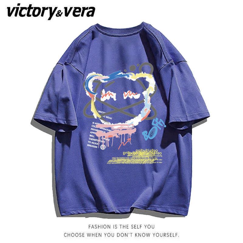 VICTORYVERA美式高街复古小熊印花短袖T恤女夏季潮牌宽松半袖上衣