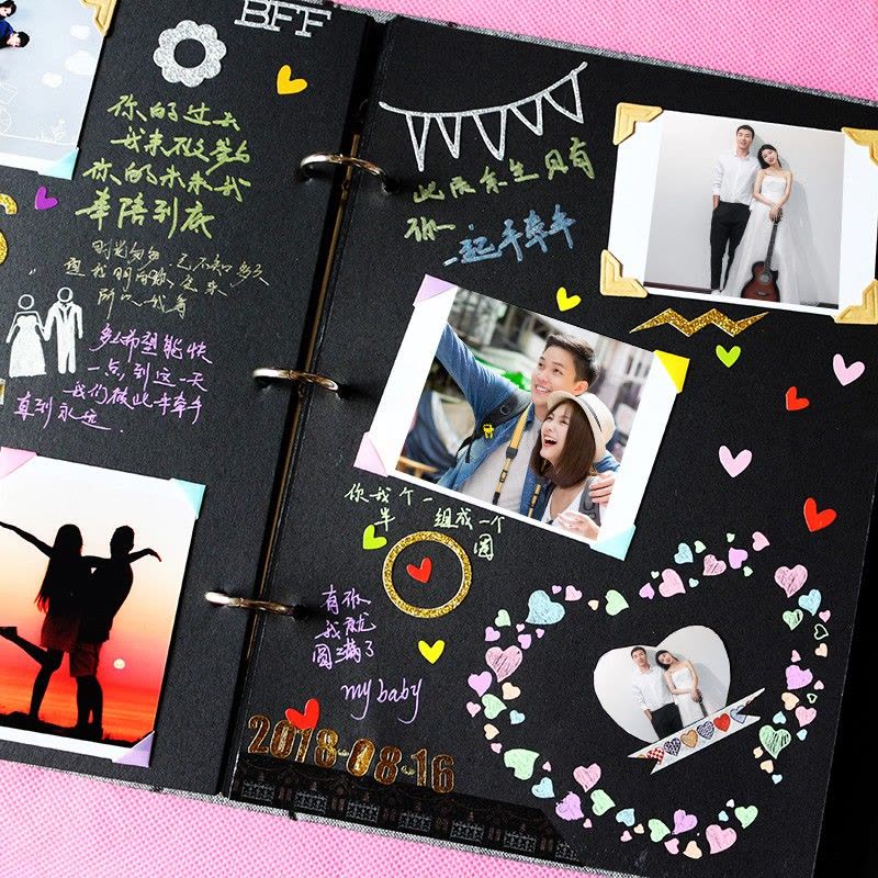 三维工匠相册diy手工粘贴式影集创意本情侣纪念册车票收藏册情人节 三维工 棉麻DIY[我们] 相册+礼包+文艺帆布包+1图片