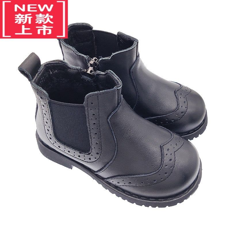 可莉允吾芮 秋冬新款儿童黑色童靴 女童巴洛克短靴马丁靴保暖棉靴子图片
