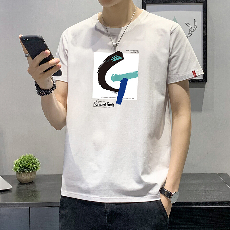 梵克公牛夏季男士短袖T恤韩版宽松大码圆领打底衫青少年棉休闲上衣
