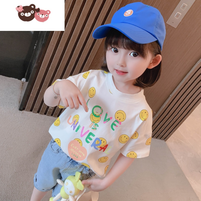 绿彩虹光女童短袖t恤儿童夏季洋气半袖夏装女宝宝2022年新款体恤上衣T恤