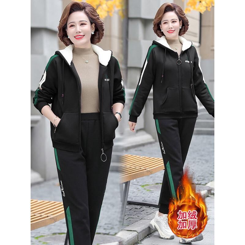 迪鲁奥(DILUAO)中老年人女装外套2020年秋季冬装新款中年妈妈运动上衣服两件套装