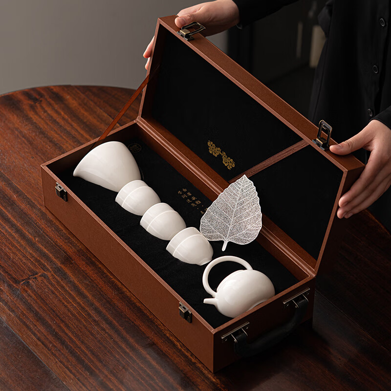 知者覚器 YW-18羊脂玉瓷款9件套 羊脂玉美人壶 菩提叶滤片 润化茶汤