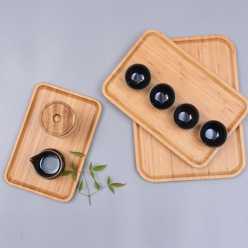 日式木质长方形竹托盘家用杯盘放茶杯木头盘子木制茶盘托盘