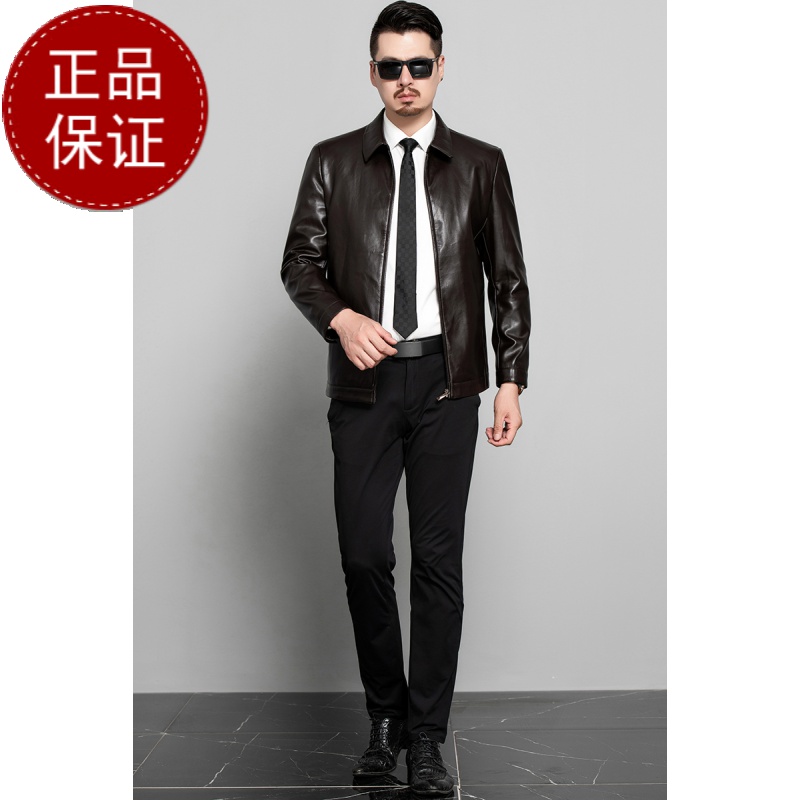 掉皮包换 专柜正品海宁真皮皮衣男商务中年爸爸装绵羊皮翻领皮夹克真皮皮衣 早买早便宜高清大图