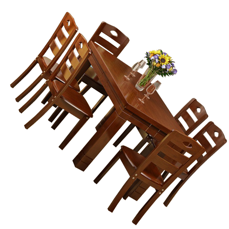 汐实木餐桌黑胡桃一桌六椅套高清大图