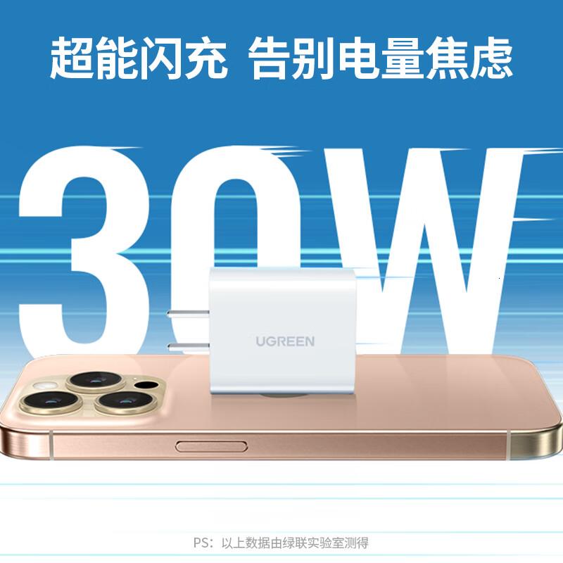 绿联充电头30W快充兼容PD20W充电器Type-C适用苹果16e15ProMax14iPad等手机插头高清大图