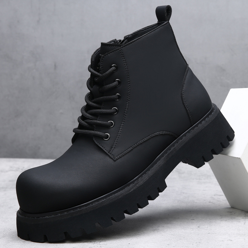 马丁靴男秋冬季中筒厚底增高皮靴高街英伦雅痞潮流暗黑加绒男靴子