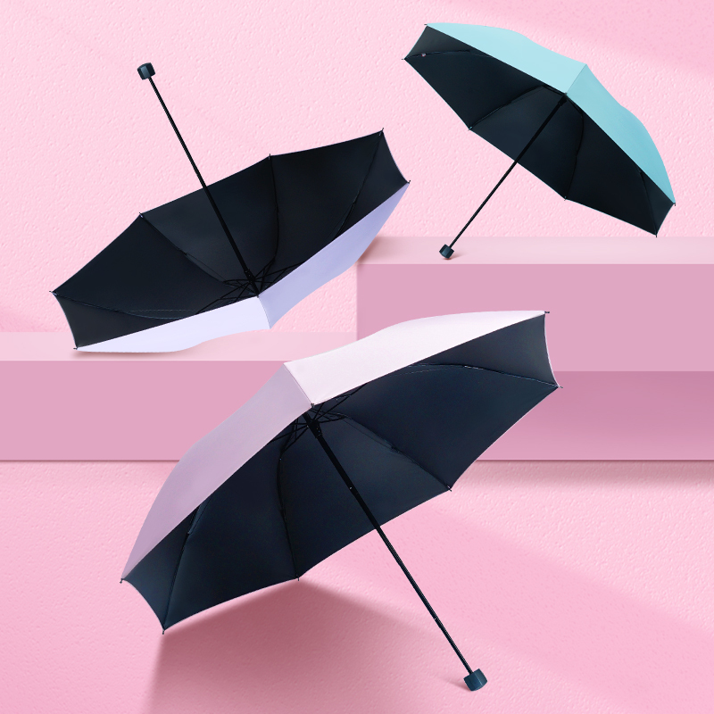 红叶三折超细新纯伞 三折叠纯色小清新女士晴雨伞加大加固高密拒水太阳伞 颜色随机-2712!高清大图