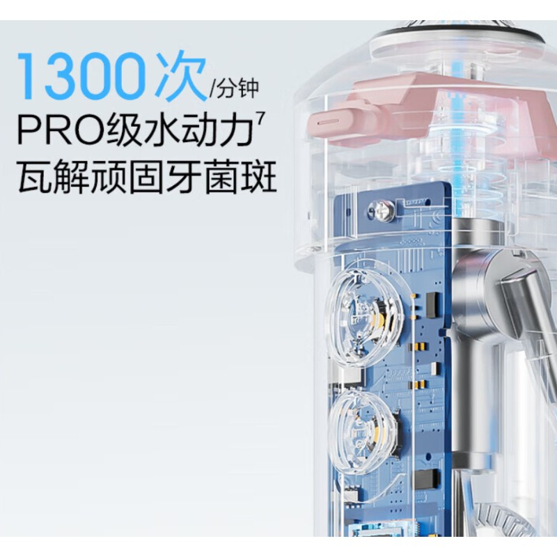 素士 便携冲牙器 水牙线 洗牙器洁牙器家用抽拉式W1樱花粉牙齿冲洗器高清大图