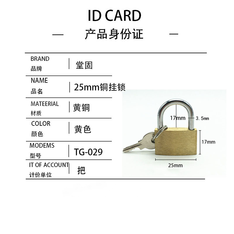 堂固TG-029 25mm黄铜挂锁(计价单位:把)黄色高清大图