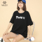 WAXY2022纯棉夏季新款短袖女T恤学生宽松港风百搭简约印花上衣ins