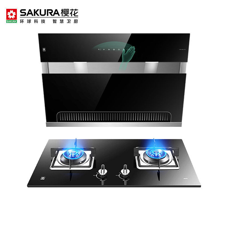 樱花(SAKURA)烟灶套餐 侧吸式烟灶套装大吸力油烟机4.5KW方形燃气灶厨电两件套2701+BGC1T天然气高清大图