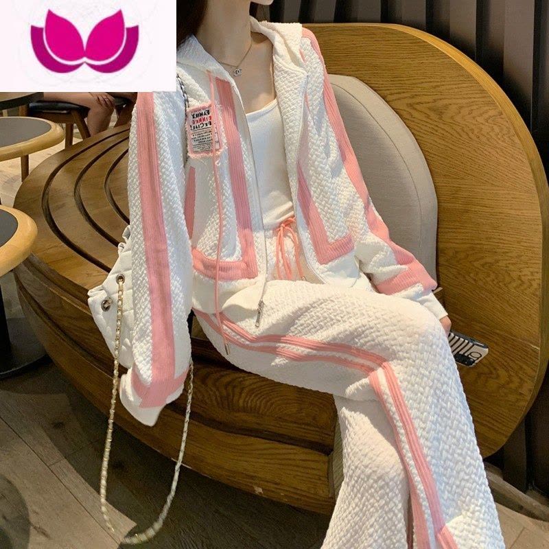 七斓运动套装女秋季2023新款小香风拼色时尚洋气休闲减龄阔腿裤套图片