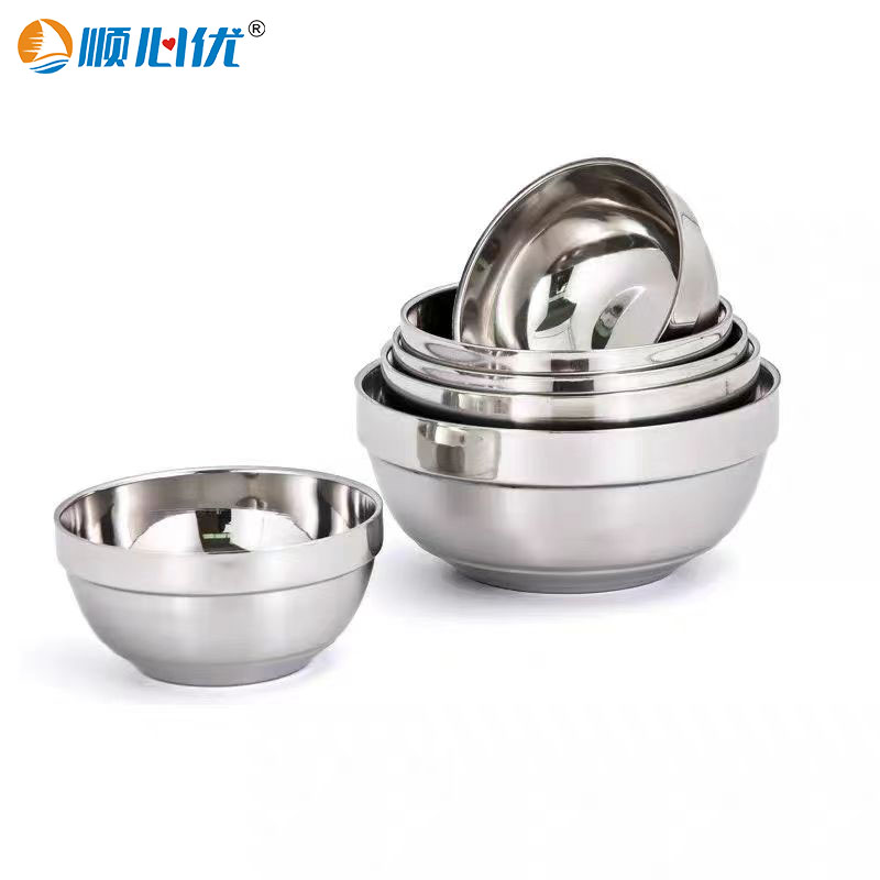 顺心优 双层防烫碗201不锈钢白金碗 14cm/个高清大图