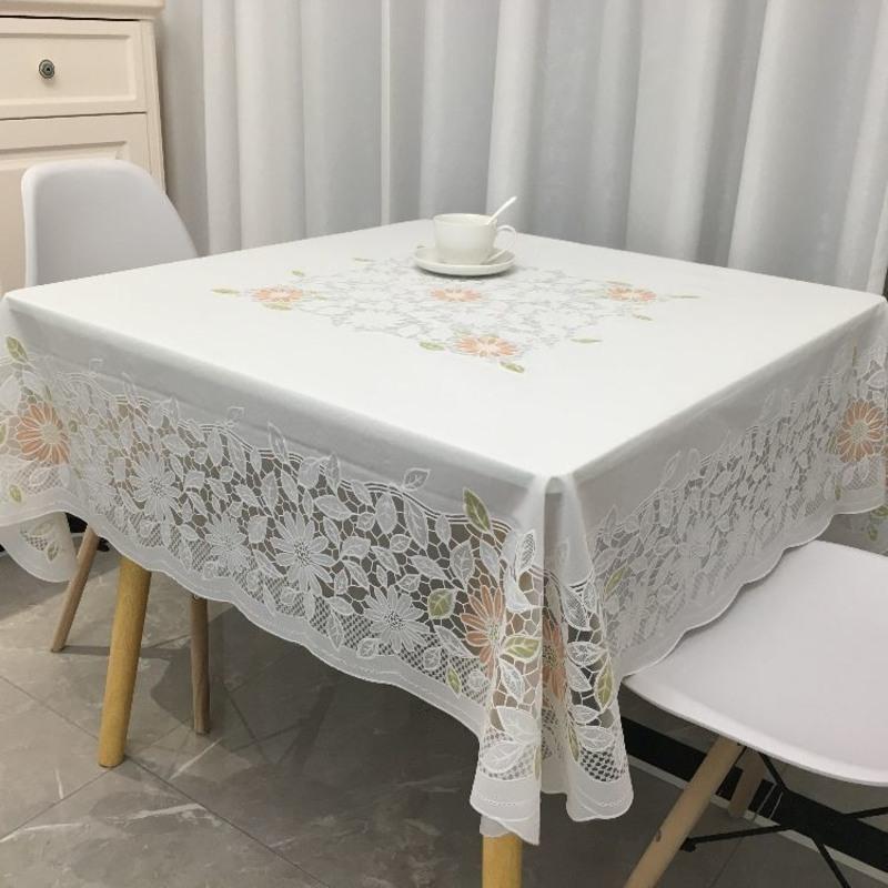 方桌布防水防油免洗田园家用八仙桌台布麻将桌布pvc塑料餐桌布 601白